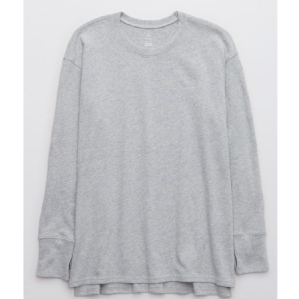 Aerie OFFLINE Long Sleeve Crewneck T-Shirt  in Medium Heather Gray